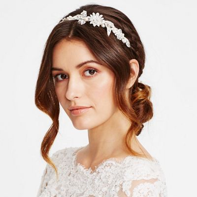 Freshwater pearl and crystal flower and leaf headband